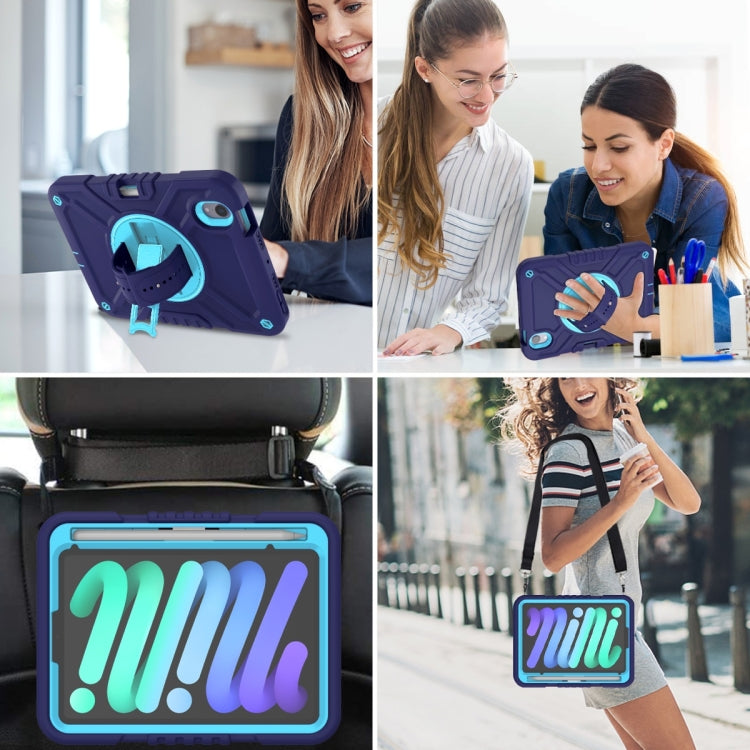 For iPad mini 6 / mini 2024 X Rotation PC Hybrid Silicone Tablet Case with Strap(Navy Sky Blue) - iPad mini 6 Cases by buy2fix | Online Shopping UK | buy2fix