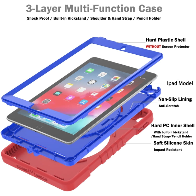 For iPad Air / Air 2 / 9.7 2018 / 2017 X Rotation PC Hybrid Silicone Tablet Case with Strap(Red Blue) - iPad 9.7 (2018) & (2017) Cases by buy2fix | Online Shopping UK | buy2fix