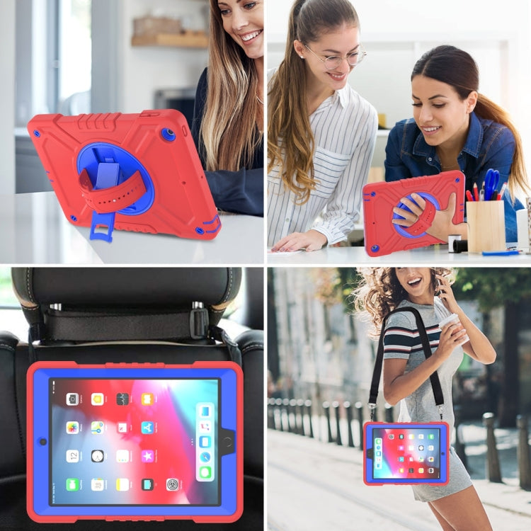 For iPad Air / Air 2 / 9.7 2018 / 2017 X Rotation PC Hybrid Silicone Tablet Case with Strap(Red Blue) - iPad 9.7 (2018) & (2017) Cases by buy2fix | Online Shopping UK | buy2fix