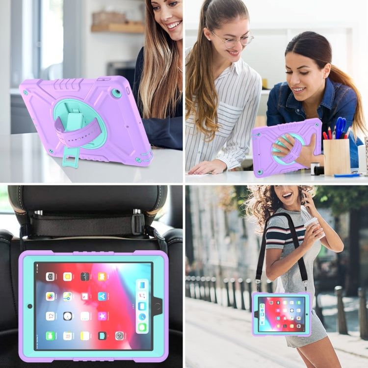For iPad Air / Air 2 / 9.7 2018 / 2017 X Rotation PC Hybrid Silicone Tablet Case with Strap(Purple Cyan) - iPad 9.7 (2018) & (2017) Cases by buy2fix | Online Shopping UK | buy2fix