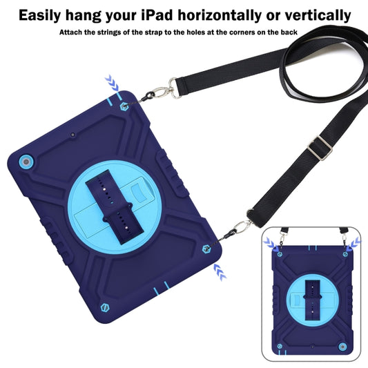 For iPad Air / Air 2 / 9.7 2018 / 2017 X Rotation PC Hybrid Silicone Tablet Case with Strap(Navy Sky Blue) - iPad 9.7 (2018) & (2017) Cases by buy2fix | Online Shopping UK | buy2fix