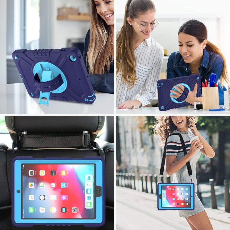 For iPad Air / Air 2 / 9.7 2018 / 2017 X Rotation PC Hybrid Silicone Tablet Case with Strap(Navy Sky Blue) - iPad 9.7 (2018) & (2017) Cases by buy2fix | Online Shopping UK | buy2fix
