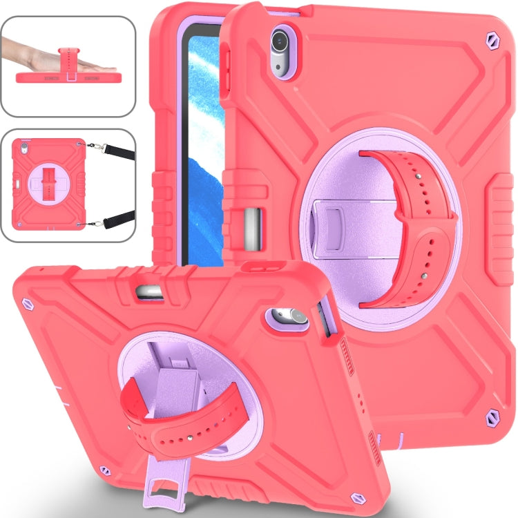 For iPad Air 11 2025 / 2024 X Rotation PC Hybrid Silicone Tablet Case with Strap(Red Purple) - iPad Air 11 2025 / 2024 Cases by buy2fix | Online Shopping UK | buy2fix
