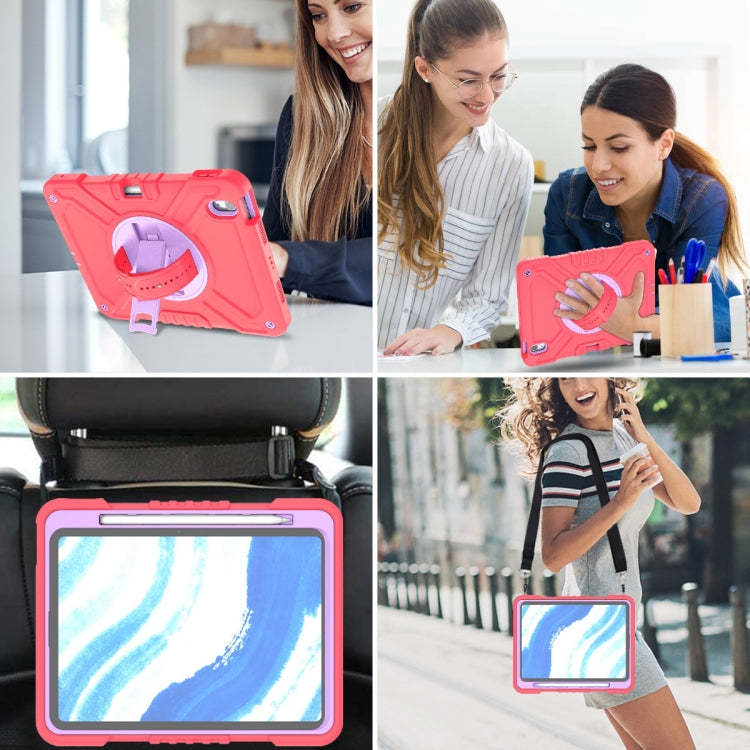 For iPad Air 11 2025 / 2024 X Rotation PC Hybrid Silicone Tablet Case with Strap(Red Purple) - iPad Air 11 2025 / 2024 Cases by buy2fix | Online Shopping UK | buy2fix