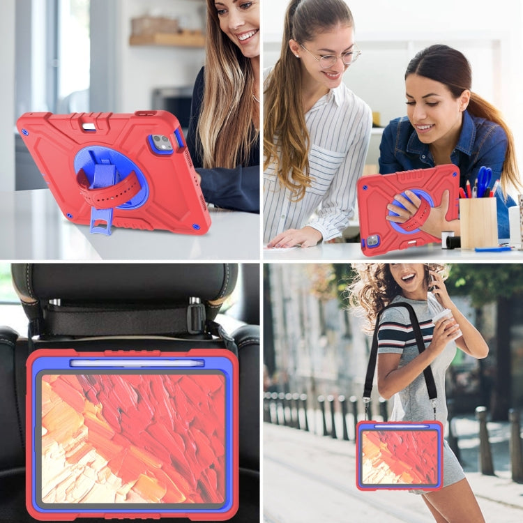 For iPad Pro 11 2025 / 2024 X Rotation PC Hybrid Silicone Tablet Case with Strap(Red Blue) by buy2fix