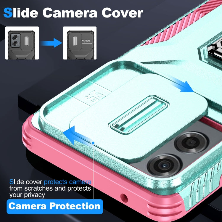 For Motorola Moto G Stylus 2024 Sliding Camshield Holder Phone Case(Grey Green + Pink) by buy2fix