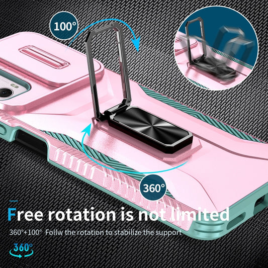 For Motorola Moto G Power 2024 Sliding Camshield Holder Phone Case(Pink + Grey Green) by buy2fix