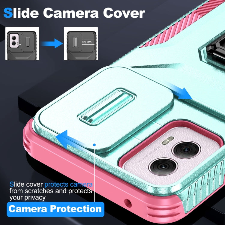 For Motorola Moto G Power 2024 Sliding Camshield Holder Phone Case(Grey Green + Pink) by buy2fix