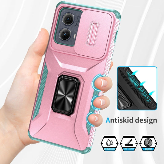 For Motorola Edge 5G 2024 Sliding Camshield Holder Phone Case(Pink + Grey Green) by buy2fix