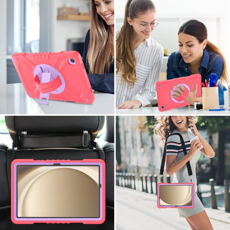 For Samsung Galaxy Tab A9+ X210 X Rotation PC Hybrid Silicone Tablet Case with Strap(Red Purple) - Galaxy Tab A9+ by buy2fix | Online Shopping UK | buy2fix
