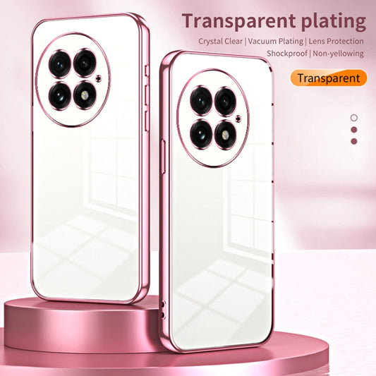 For OnePlus 13 Transparent Plating Fine Hole Phone Case(Pink) by buy2fix