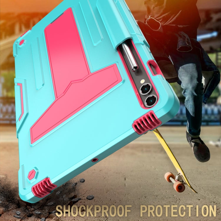 For Samsung Galaxy Tab S9 FE+ / S9+ T Holder Robot Silicone Hybrid PC Tablet Case(Mint Rose Red) - Galaxy Tab S9+ Cases by buy2fix | Online Shopping UK | buy2fix