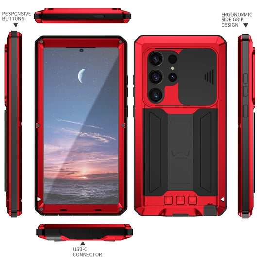 For Samsung Galaxy S24 Ultra 5G R-JUST Sliding Camera Life Waterproof Holder Phone Case(Red) by R-JUST