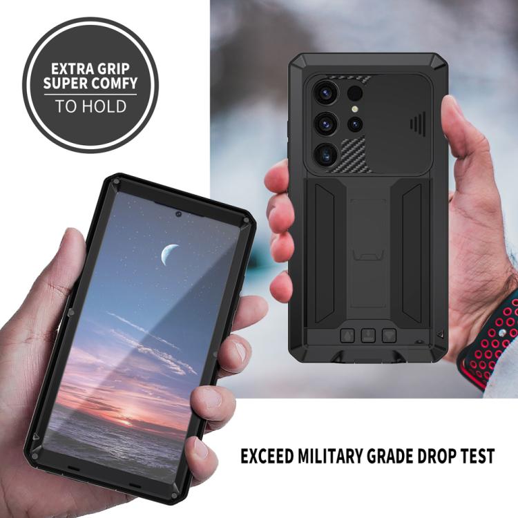 For Samsung Galaxy S25 Ultra 5G R-JUST Sliding Camera Life Waterproof Holder Phone Case(Black) - Galaxy S25 Ultra 5G Cases by R-JUST | Online Shopping UK | buy2fix