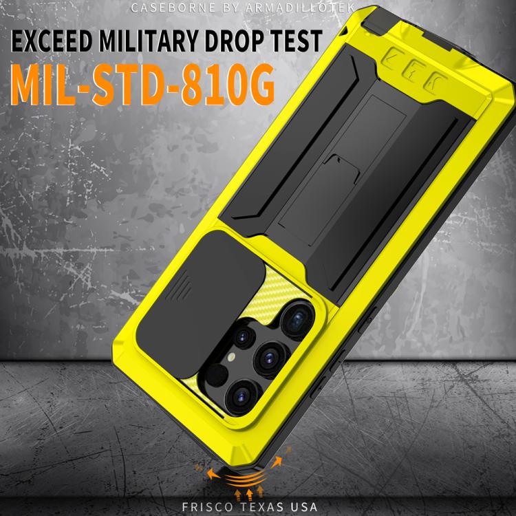 For Samsung Galaxy S25 Ultra 5G R-JUST Sliding Camera Life Waterproof Holder Phone Case(Yellow) - Galaxy S25 Ultra 5G Cases by R-JUST | Online Shopping UK | buy2fix