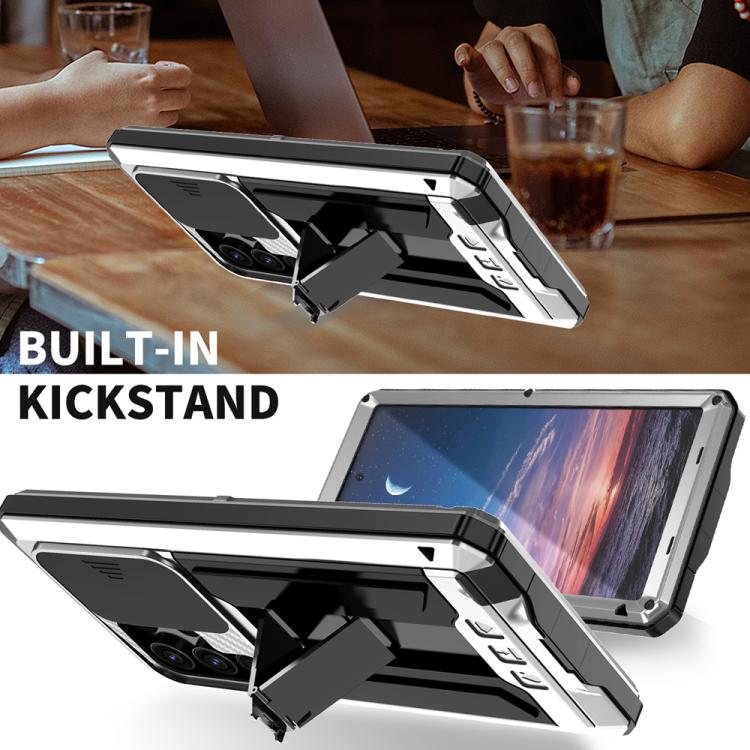For Samsung Galaxy S25 Ultra 5G R-JUST Sliding Camera Life Waterproof Holder Phone Case(Silver) - Galaxy S25 Ultra 5G Cases by R-JUST | Online Shopping UK | buy2fix