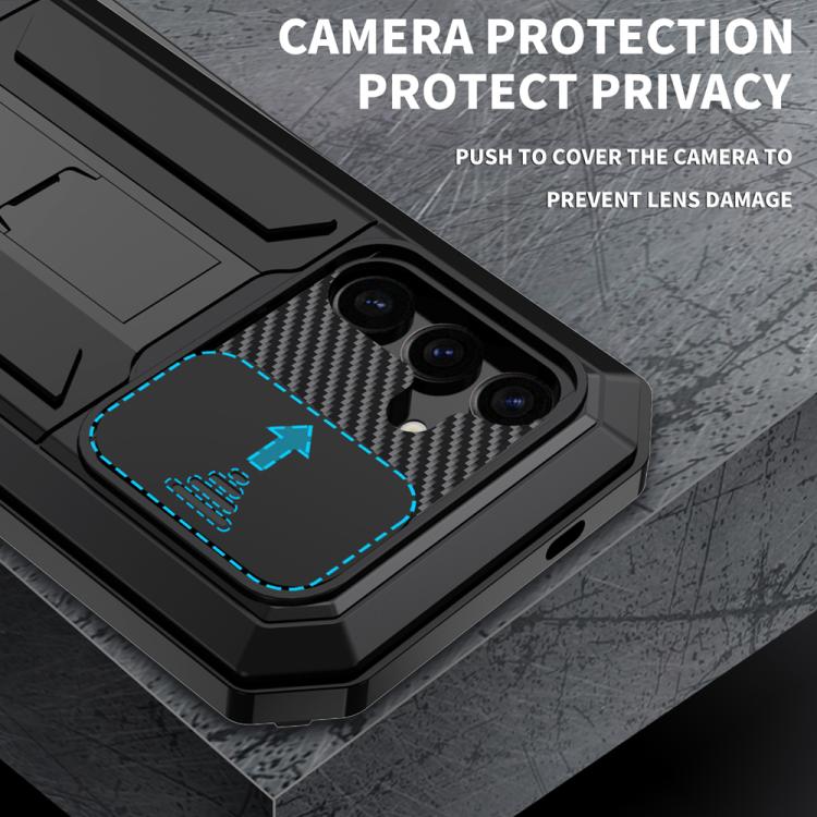 For Samsung Galaxy S25 5G R-JUST Sliding Camera Life Waterproof Holder Phone Case(Black) - Galaxy S25 5G Cases by R-JUST | Online Shopping UK | buy2fix
