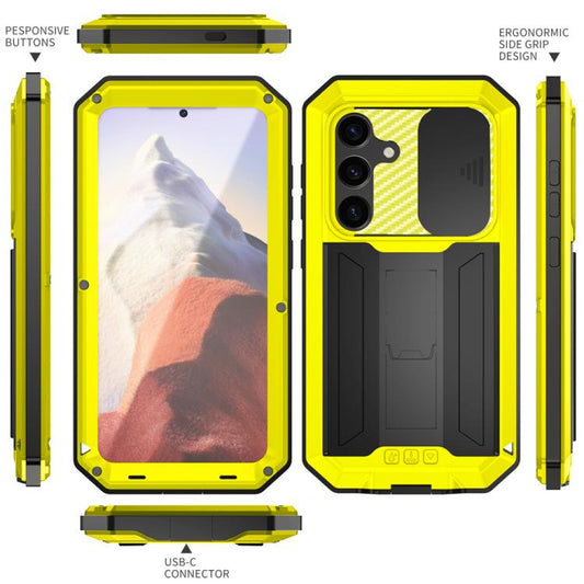 For Samsung Galaxy S25 5G R-JUST Sliding Camera Life Waterproof Holder Phone Case(Yellow) - Galaxy S25 5G Cases by R-JUST | Online Shopping UK | buy2fix