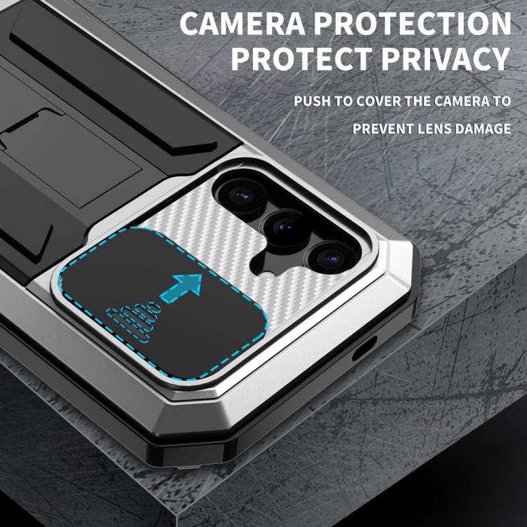 For Samsung Galaxy S25 5G R-JUST Sliding Camera Life Waterproof Holder Phone Case(Silver) - Galaxy S25 5G Cases by R-JUST | Online Shopping UK | buy2fix