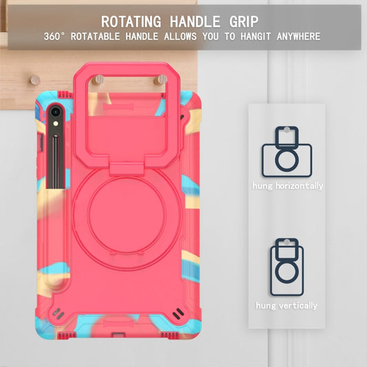 For Samsung Galaxy Tab S9 FE / S9 Handle Robot Silicone Hybrid PC Tablet Case(Camouflage Rose Red) by buy2fix