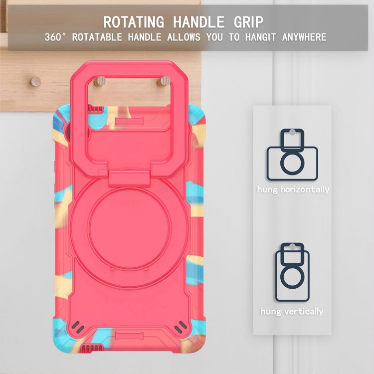 For Samsung Galaxy Tab A9 Handle Robot Silicone Hybrid PC Tablet Case(Camouflage Rose Red) - Galaxy Tab A9 by buy2fix | Online Shopping UK | buy2fix