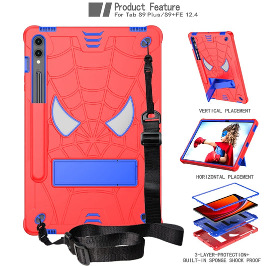 For Samsung Galaxy Tab S9 FE+ / S9+ Fold-Holder Spider Silicone Hybrid PC Tablet Case(Red Blue) by buy2fix