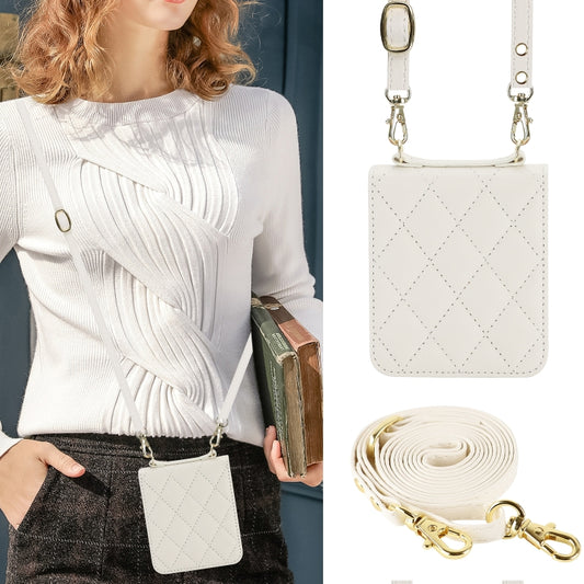 For Motorola Razr 40 Rhombic Texture Phone Case with Long & Short Lanyard(White) by buy2fix