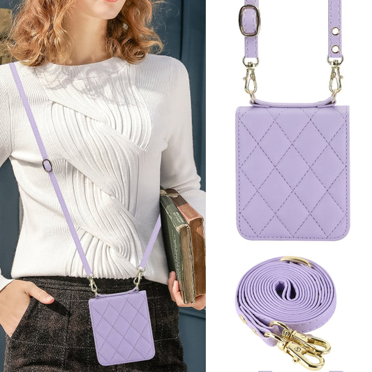 For Motorola Razr 40 Rhombic Texture Phone Case with Long & Short Lanyard(Light Purple) by buy2fix