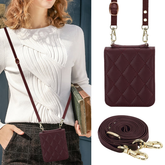 For Motorola Razr 40 Ultra Rhombic Texture Phone Case with Long & Short Lanyard(Wine Red) by buy2fix