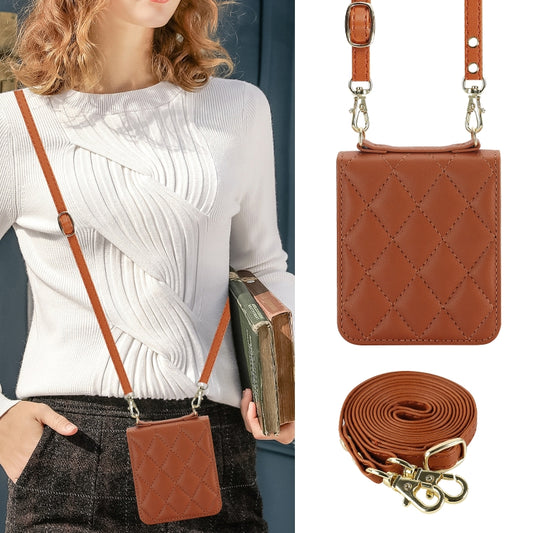 For Motorola Razr 40 Ultra Rhombic Texture Phone Case with Long & Short Lanyard(Brown) by buy2fix