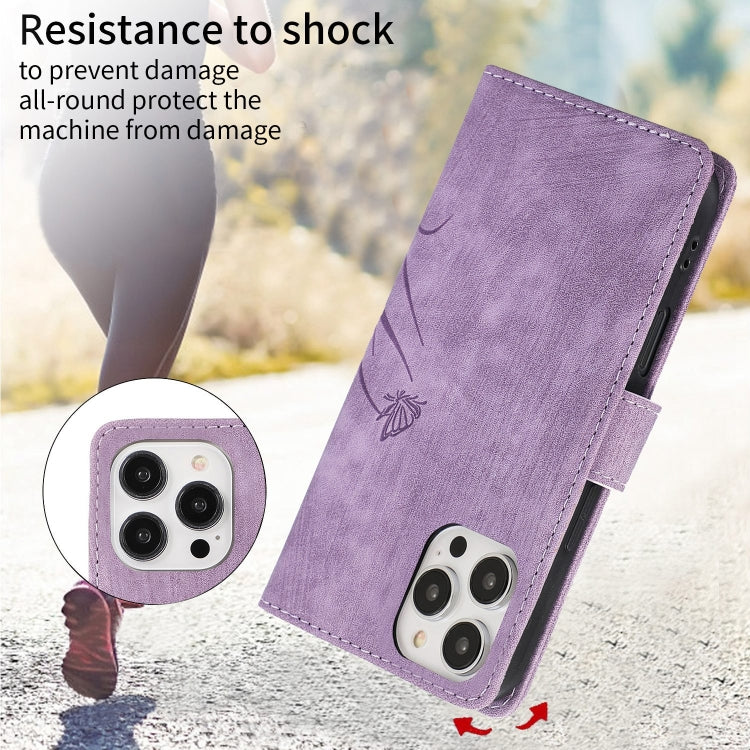 For iPhone 16 Pro Max Orchid Butterfly Embossed Leather Phone Case(Purple) by buy2fix