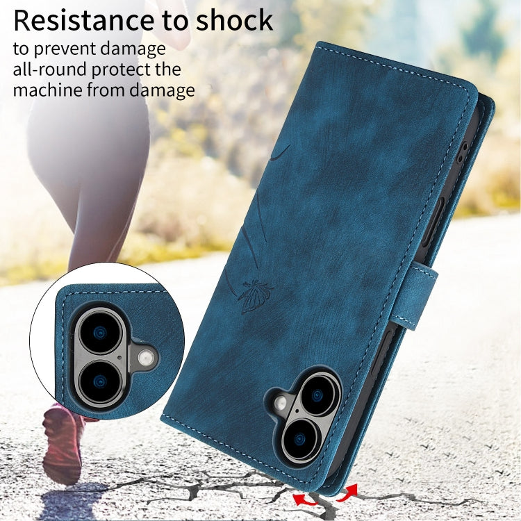 For iPhone 16 Orchid Butterfly Embossed Leather Phone Case(Blue) - iPhone 16 Cases by buy2fix | Online Shopping UK | buy2fix