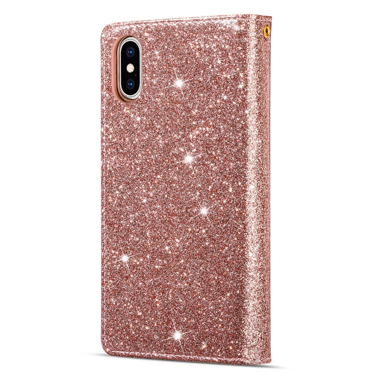 For iPhone XS Max Multi-card Slots Starry Sky Laser Carving Glitter Zipper Horizontal Flip Leather Case with Holder & Wallet & Lanyard(Rose Gold) - More iPhone Cases by buy2fix | Online Shopping UK | buy2fix
