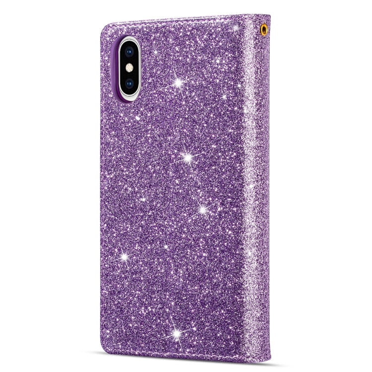 For iPhone X / XS Multi-card Slots Starry Sky Laser Carving Glitter Zipper Horizontal Flip Leather Case with Holder & Wallet & Lanyard(Purple) - More iPhone Cases by buy2fix | Online Shopping UK | buy2fix