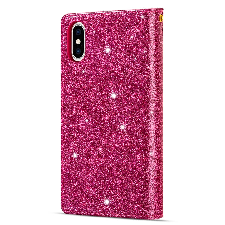 For iPhone X / XS Multi-card Slots Starry Sky Laser Carving Glitter Zipper Horizontal Flip Leather Case with Holder & Wallet & Lanyard(Rose Red) - More iPhone Cases by buy2fix | Online Shopping UK | buy2fix