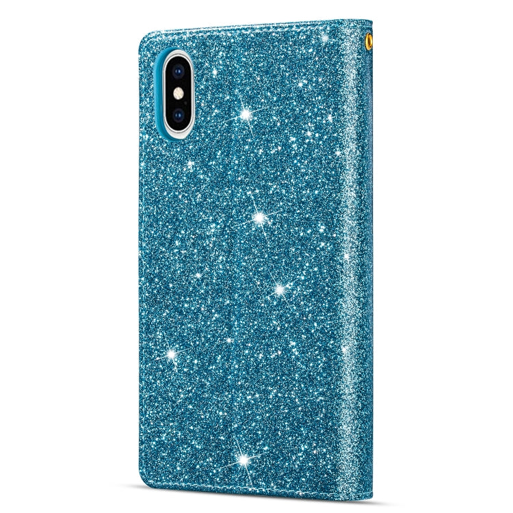 For iPhone X / XS Multi-card Slots Starry Sky Laser Carving Glitter Zipper Horizontal Flip Leather Case with Holder & Wallet & Lanyard(Sky Blue) - More iPhone Cases by buy2fix | Online Shopping UK | buy2fix