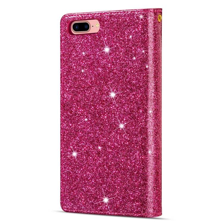 For iPhone 8 Plus / 7 Plus Multi-card Slots Starry Sky Laser Carving Glitter Zipper Horizontal Flip Leather Case with Holder & Wallet & Lanyard(Rose Red) - More iPhone Cases by buy2fix | Online Shopping UK | buy2fix