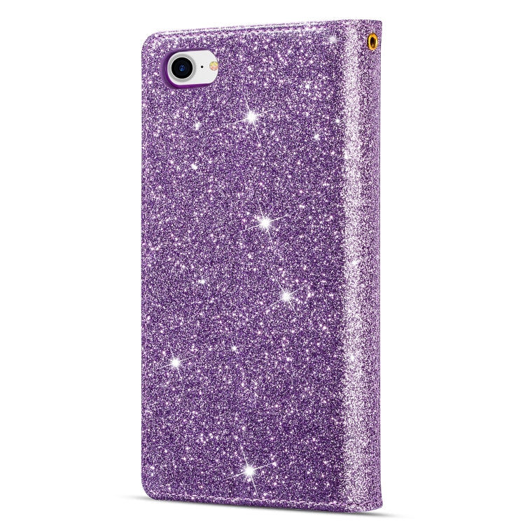 For iPhone SE 2022 / SE 2020 / 8 / 7 Multi-card Slots Starry Sky Laser Carving Glitter Zipper Horizontal Flip Leather Case with Holder & Wallet & Lanyard(Purple) - iPhone SE 2022 / 2020 / 8 / 7 Cases by buy2fix | Online Shopping UK | buy2fix
