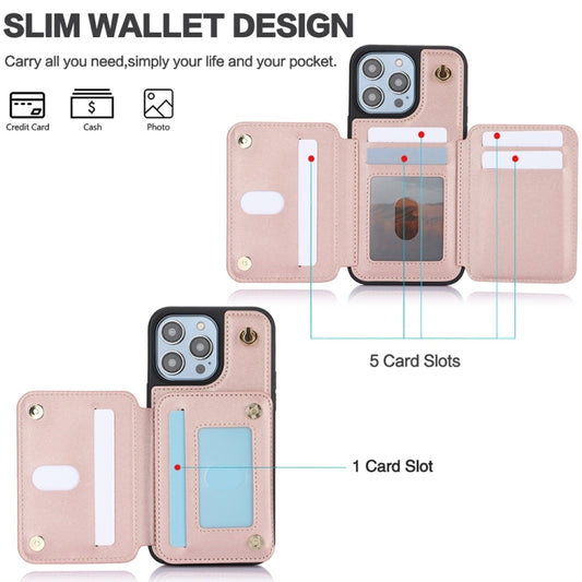For iPhone 13 Pro Max YM006 Skin Feel Zipper Card Bag Phone Case with Dual Lanyard(Rose Gold) - iPhone 13 Pro Max Cases by buy2fix | Online Shopping UK | buy2fix