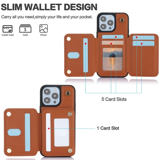 For iPhone 13 YM006 Skin Feel Zipper Card Bag Phone Case with Dual Lanyard(Brown) - iPhone 13 Cases by buy2fix | Online Shopping UK | buy2fix