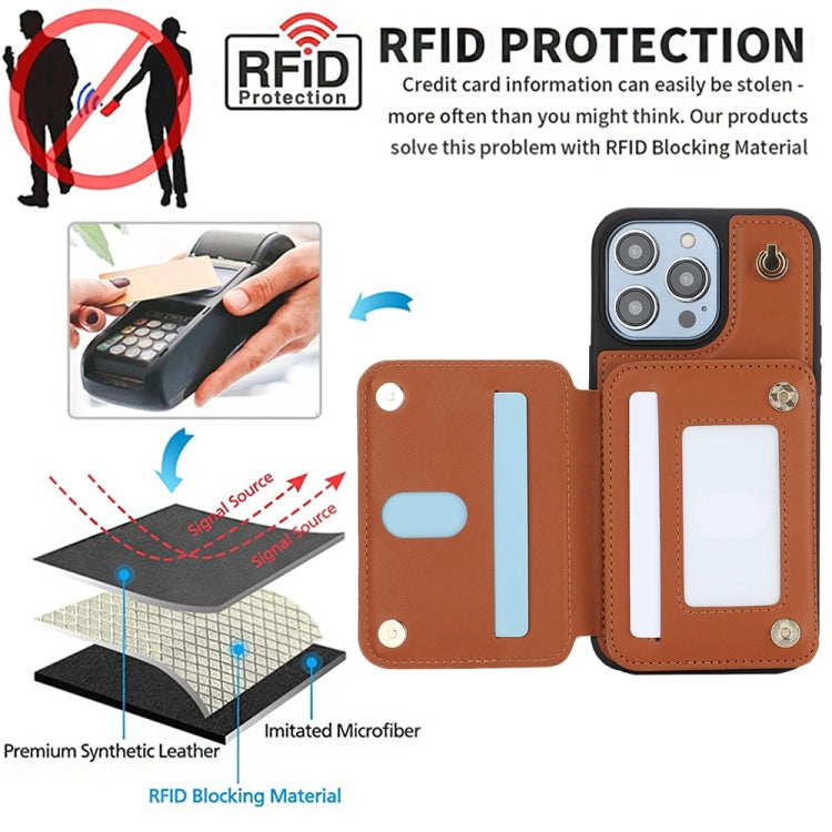 For iPhone 12 Pro Max YM006 Skin Feel Zipper Card Bag Phone Case with Dual Lanyard(Brown) - iPhone 12 Pro Max Cases by buy2fix | Online Shopping UK | buy2fix