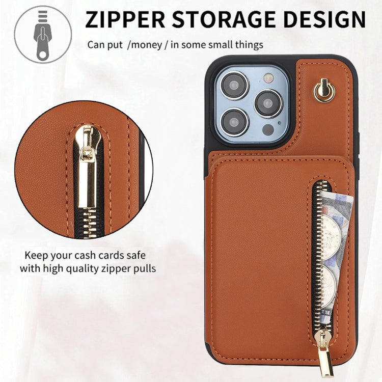For iPhone 7 Plus / 8 Plus YM006 Skin Feel Zipper Card Bag Phone Case with Dual Lanyard(Brown) - More iPhone Cases by buy2fix | Online Shopping UK | buy2fix
