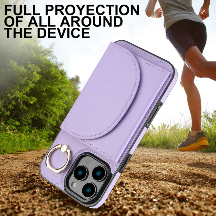 For iPhone 16 Pro Ring Holder Card Bag Skin Feel Phone Case(Purple) by buy2fix