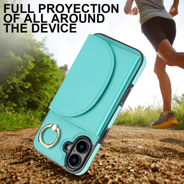 For iPhone 16 Plus Ring Holder Card Bag Skin Feel Phone Case(Green) by buy2fix
