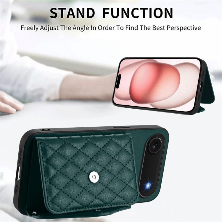 For iPhone Air Rhombic Texture Card Bag RFID Phone Case with Long Lanyard(Green) - iPhone Air Cases by buy2fix | Online Shopping UK | buy2fix
