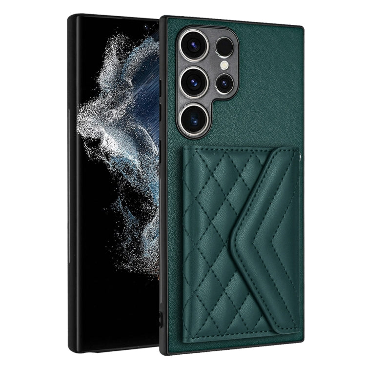 For Samsung Galaxy S23 Ultra 5G Rhombic Texture Card Bag RFID Phone Case with Long Lanyard(Green) - Galaxy S23 Ultra 5G Cases by buy2fix | Online Shopping UK | buy2fix