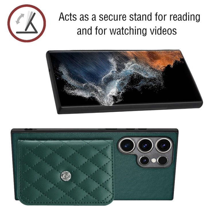 For Samsung Galaxy S23 Ultra 5G Rhombic Texture Card Bag RFID Phone Case with Long Lanyard(Green) - Galaxy S23 Ultra 5G Cases by buy2fix | Online Shopping UK | buy2fix