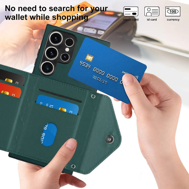 For Samsung Galaxy S23 Ultra 5G Rhombic Texture Card Bag RFID Phone Case with Long Lanyard(Green) - Galaxy S23 Ultra 5G Cases by buy2fix | Online Shopping UK | buy2fix