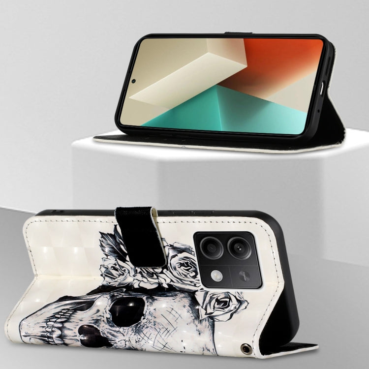 For Xiaomi Redmi Note 13 5G Global 3D Painting Horizontal Flip Leather Phone Case(Skull) - Xiaomi Cases by buy2fix | Online Shopping UK | buy2fix