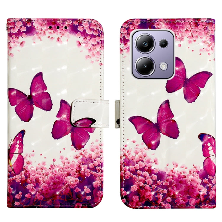 For Xiaomi Redmi Note 13 Pro 4G Global 3D Painting Horizontal Flip Leather Phone Case(Rose Butterfly) - Xiaomi Cases by buy2fix | Online Shopping UK | buy2fix